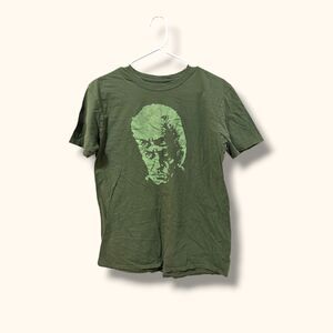 Graphic Shirt Mens M Olive Face Print Short Sleeve Cotton Tee